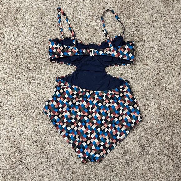 Tory Burch Clemence Cutout One Piece Swimsuit L Multicolor Prism Print Underwire - Picture 5 of 7